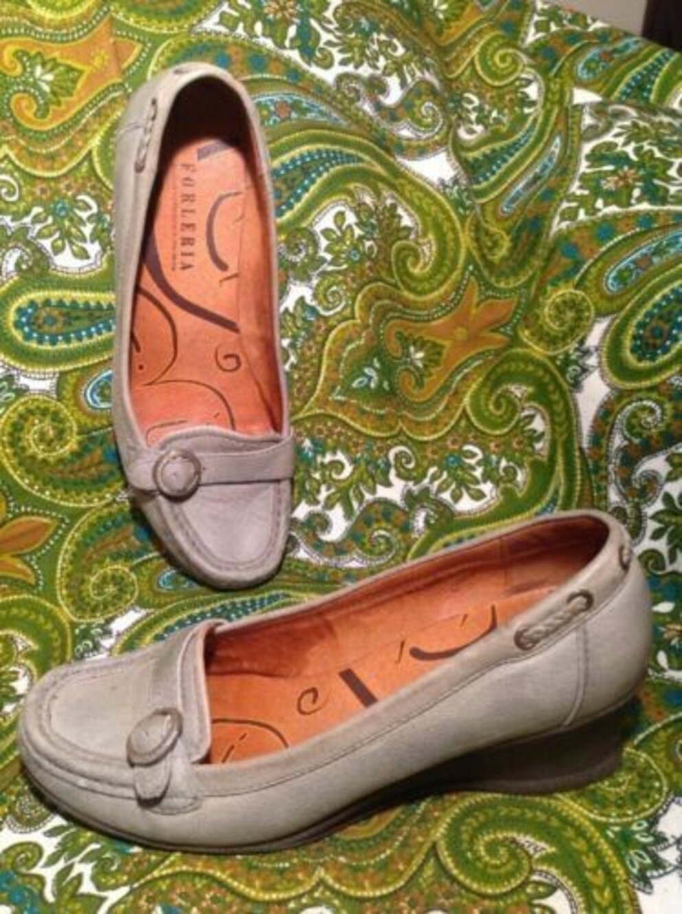 FORLERIA ITALIAN SZ 35 WOMEN'S MINT GREEN LEATHER WEDGE HEEL LOAFERS SHOES